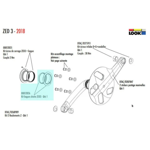 Kit Bagues Droites Pédalier Look ZED 3 - 00012826 3 Kit Bagues Droites Pédalier Look ZED 3 - 00012826